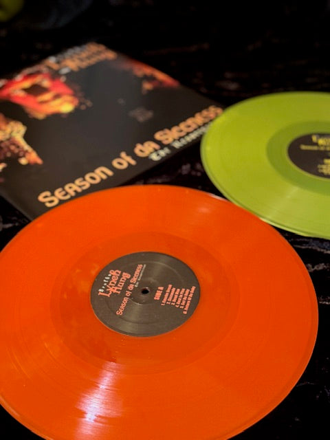 Season of Da Siccness: The Resurrection - 2LP translucent orange and yellow Vinyl records - Front Cover Autographed with Personalized Message! (Video and Picture also will be emailed of Brotha Lynch Hung signing)