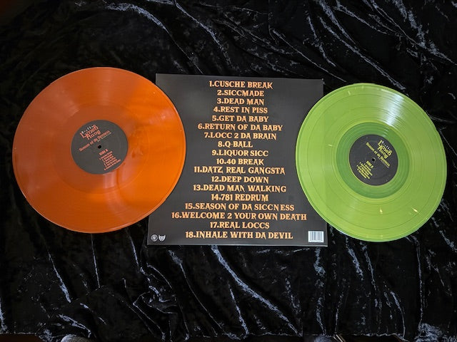 Season of Da Siccness: The Resurrection - 2LP translucent orange and yellow Vinyl records - Front Cover Autographed with Personalized Message! (Video and Picture also will be emailed of Brotha Lynch Hung signing)