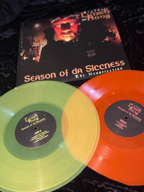 Season of Da Siccness: The Resurrection - 2LP translucent orange and yellow Vinyl records - Front Cover Autographed with Personalized Message! (Video and Picture also will be emailed of Brotha Lynch Hung signing)